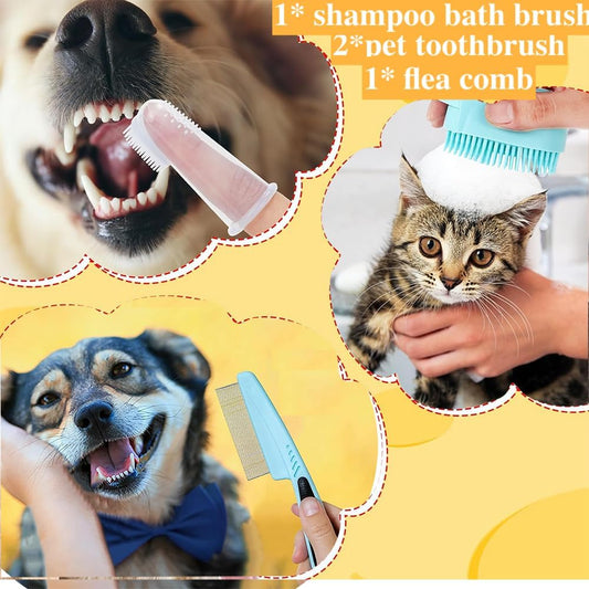 7pcs Pet Grooming Kit, Self-Cleaning Brush Shedding Kit With Nail Clipper