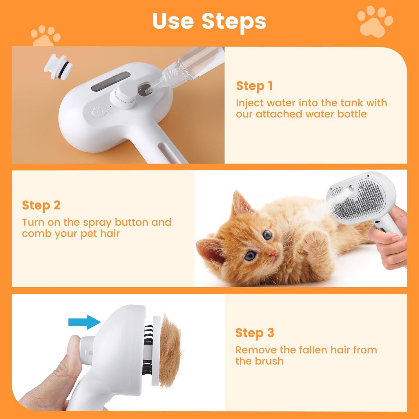 3 In 1 Cat Steam Brush, Pet Steam Brush , Hair Removal