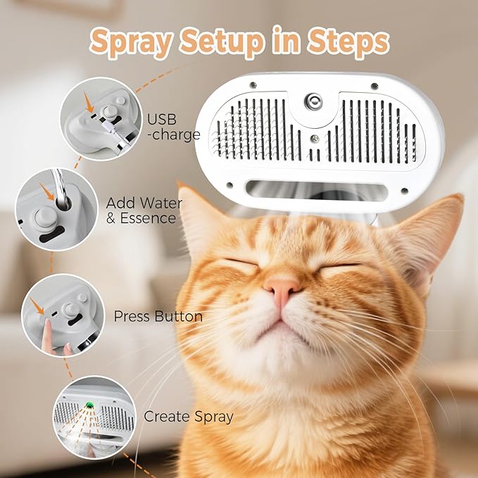 3 In 1 Cat Steam Brush, Pet Steam Brush , Hair Removal