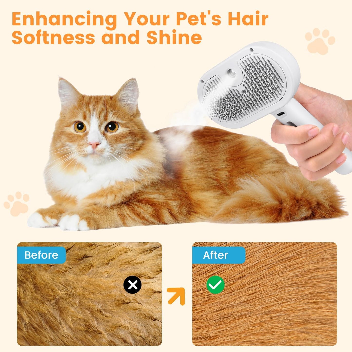 3 In 1 Cat Steam Brush, Pet Steam Brush , Hair Removal