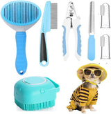 7pcs Pet Grooming Kit, Self-Cleaning Brush Shedding Kit With Nail Clipper