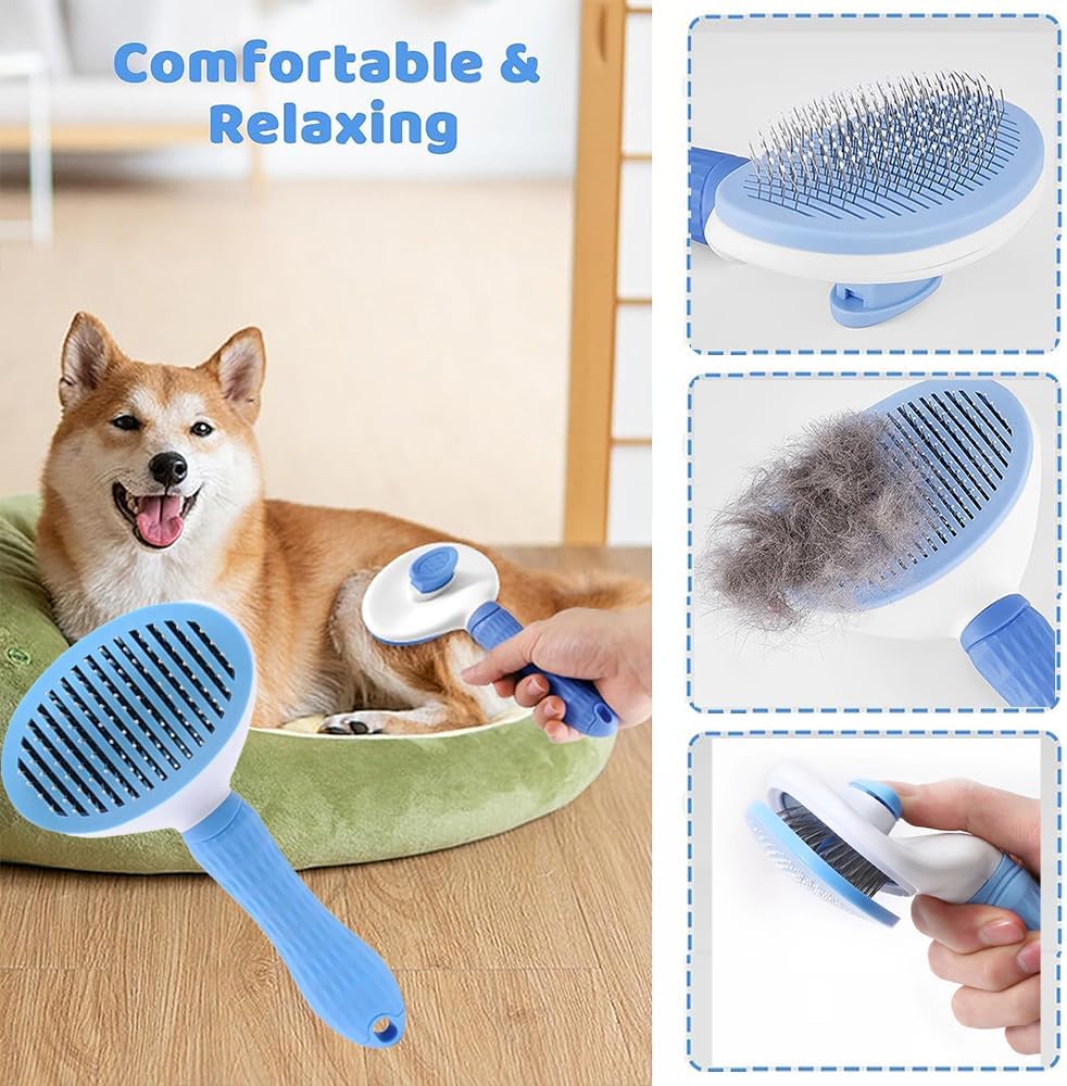 7pcs Pet Grooming Kit, Self-Cleaning Brush Shedding Kit With Nail Clipper