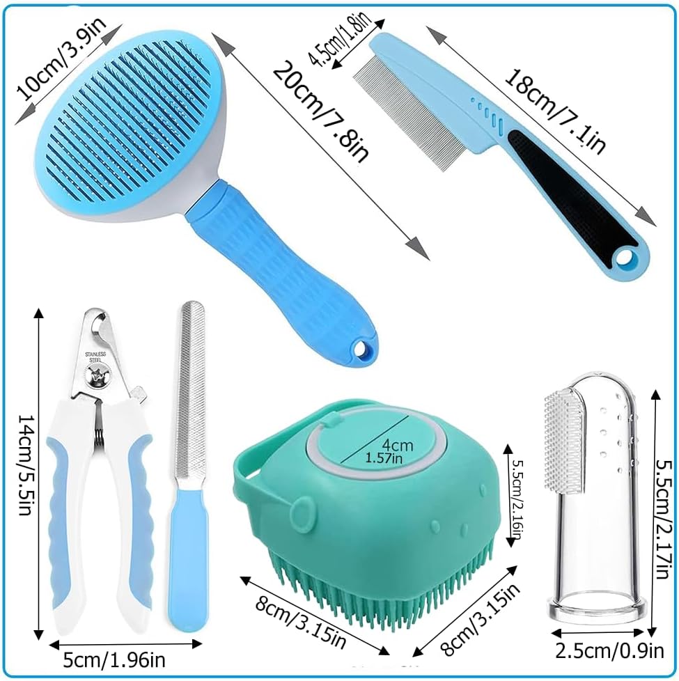 7pcs Pet Grooming Kit, Self-Cleaning Brush Shedding Kit With Nail Clipper